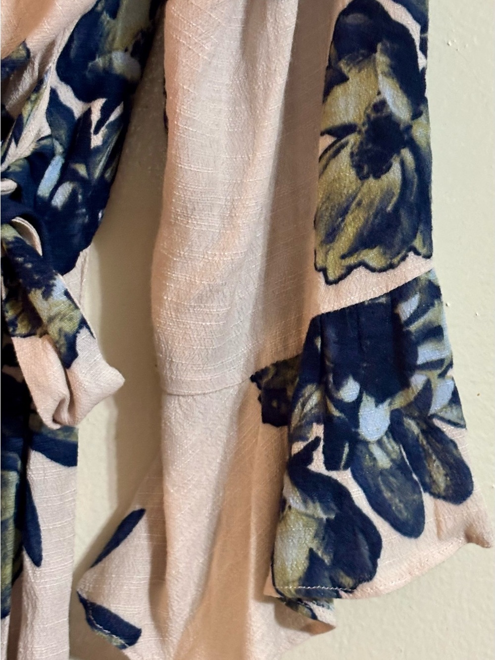 Free People Blush Floral Wrap Romper with Navy & Olive Accents - Picture 8 of 16